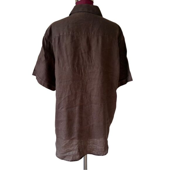 Perry Ellis Linen Button Down Shirt size XL Brown Unisex - Picture 2 of 6
